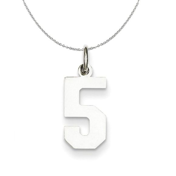Silver, Athletic Collection, Small Polished Number 5 Necklace - 18 In - Picture 1 of 7
